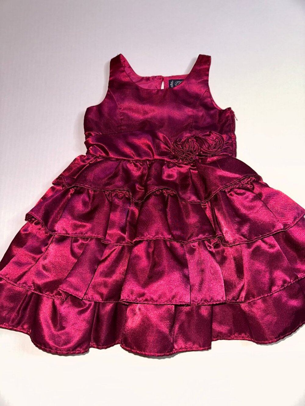 CHAPS Burgundy Red Formal Dress Ruffles Layers Girl's Dress Size 4 #685